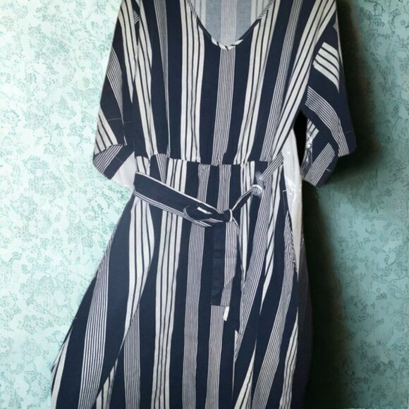 Girl With Curves Linen Blend Navy Striped MIDI Dress 4XT NWOT summer nautical - Picture 3 of 7